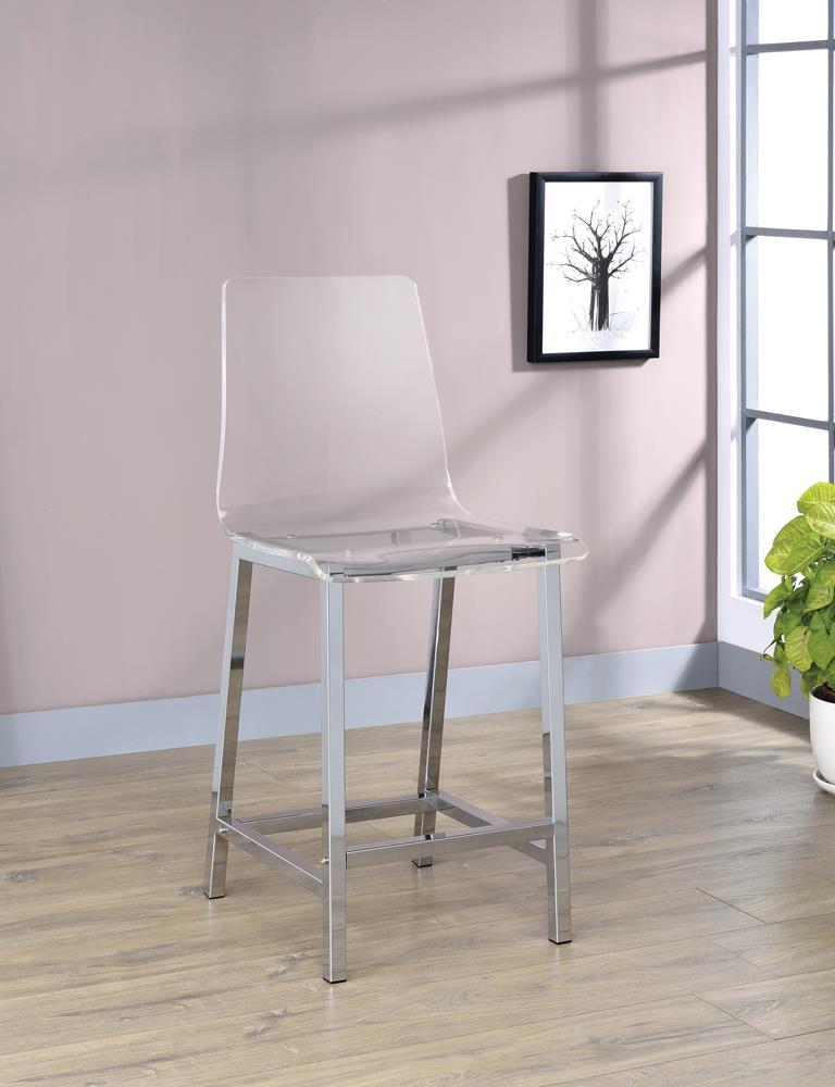 Tabourets de bar Juelia, hauteur comptoir, chromés et en acrylique transparent (lot de 2)