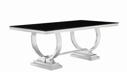 Table à manger rectangulaire Antoine, chromée et noire