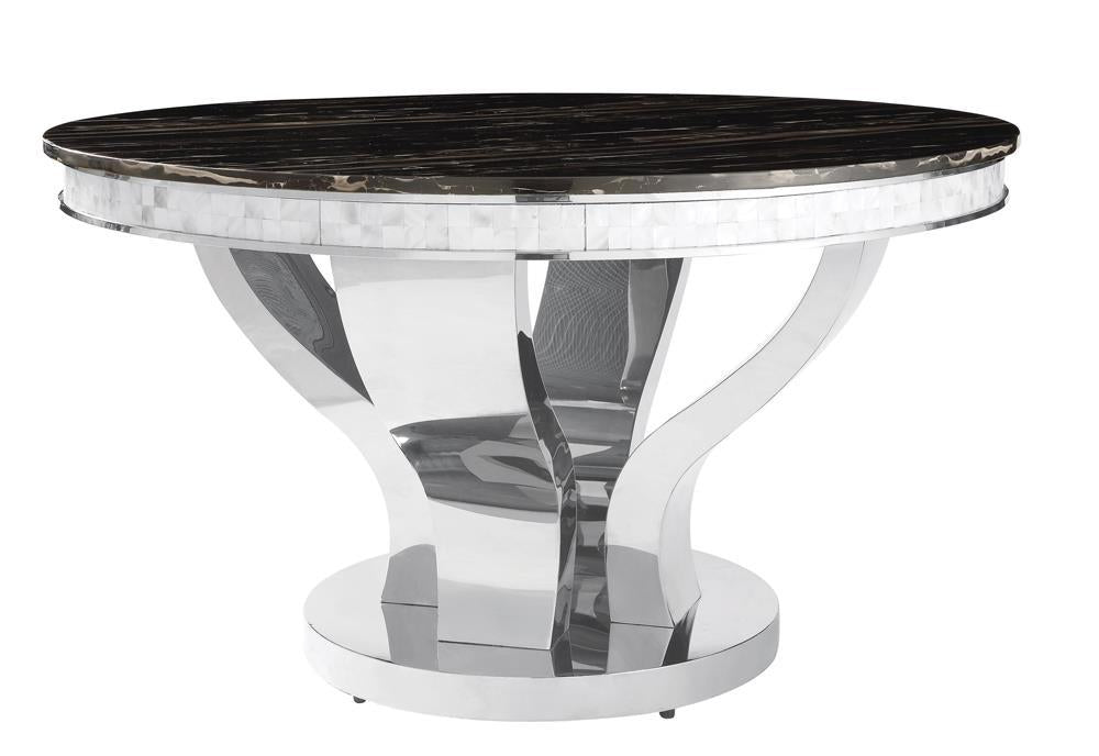 Table de salle à manger ronde Anchorage, chromée et noire