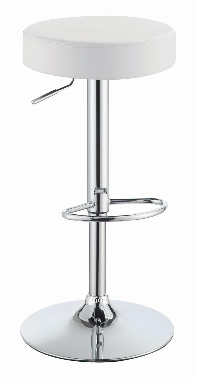 Tabouret de bar sans dossier réglable Ramses, chromé et blanc