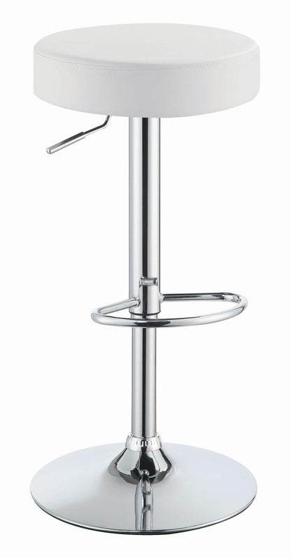 Tabouret de bar sans dossier réglable Ramses, chromé et blanc