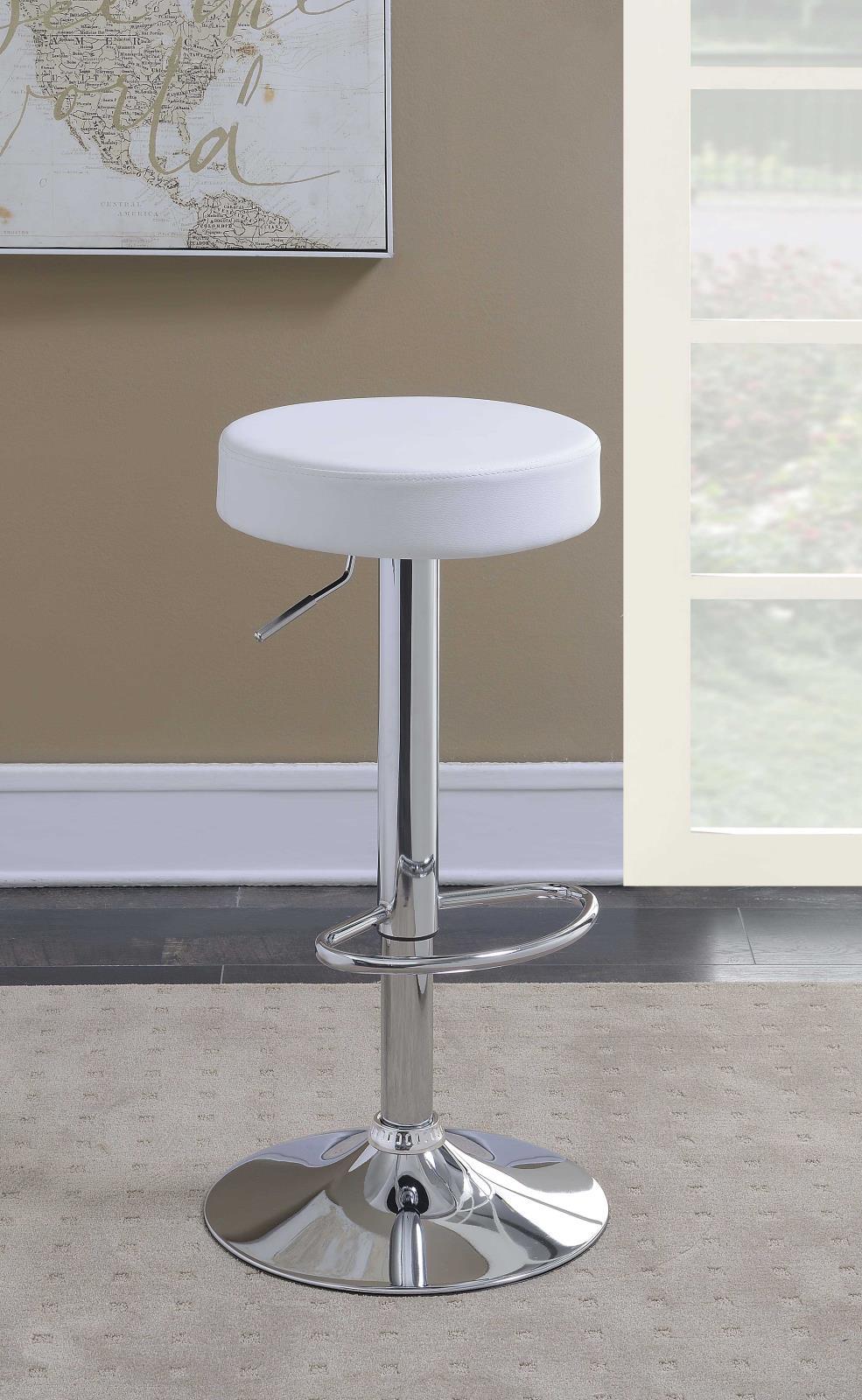 Tabouret de bar sans dossier réglable Ramses, chromé et blanc