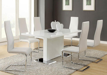 Table à manger à pied central en forme de T, blanc brillant, modèle Anges