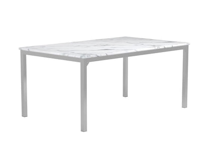 Table à manger rectangulaire Athena avec plateau en marbre et pieds chromés