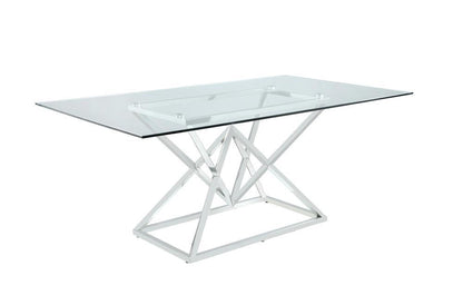 Table à manger rectangulaire Beaufort avec plateau en verre et pieds chromés
