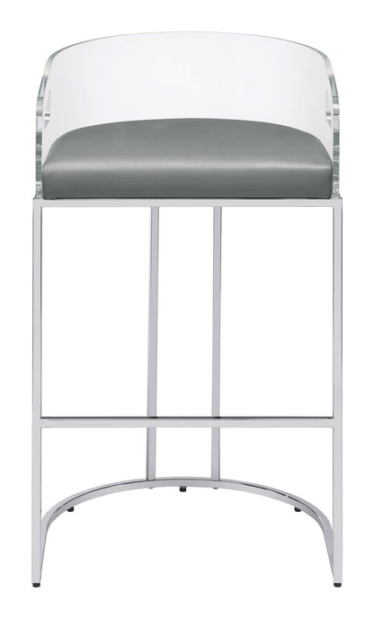 Tabourets de bar Thermosolis avec dossier en acrylique, gris et chrome (lot de 2)