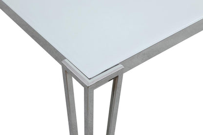 Table à manger rectangulaire Pauline avec pieds en métal blanc et chrome