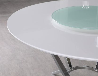 Table de salle à manger ronde Abby avec plateau tournant Lazy Susan, blanc et chrome