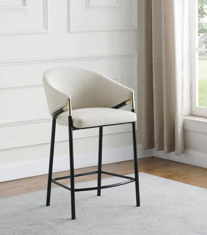 Tabourets de bar à hauteur de comptoir Chadwick avec accoudoirs inclinés, beige et noir brillant (lot de 2)