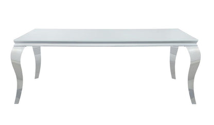 Table de salle à manger rectangulaire Carone avec plateau en verre, blanc et chrome