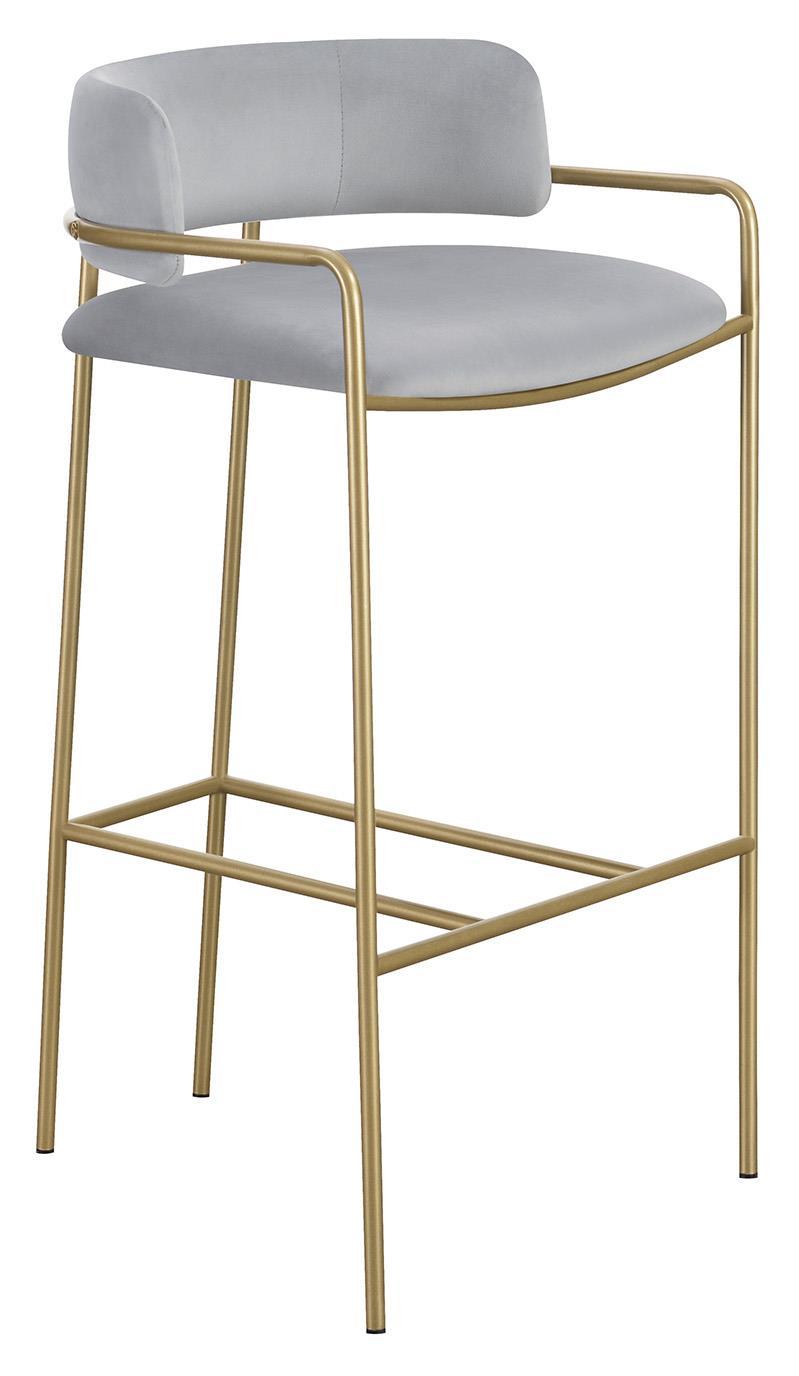Tabouret à dossier bas rembourré Comstock, gris et doré
