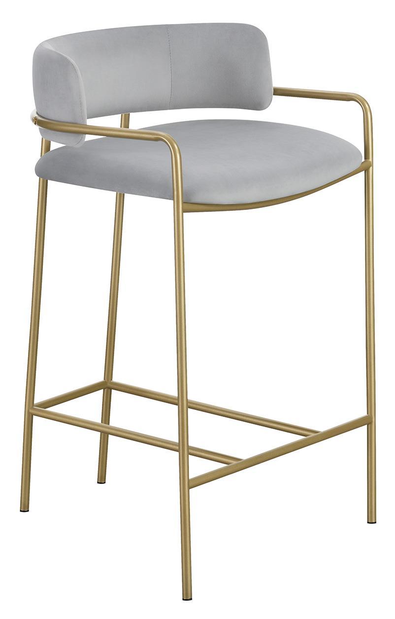 Tabouret à dossier bas rembourré Comstock, gris et doré
