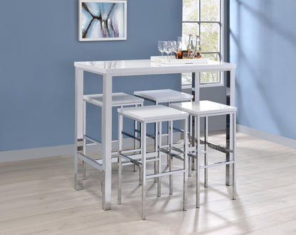 Ensemble de bar 5 pièces Natividad, blanc brillant et chrome.
