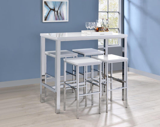 Ensemble de bar 5 pièces Natividad, blanc brillant et chrome.
