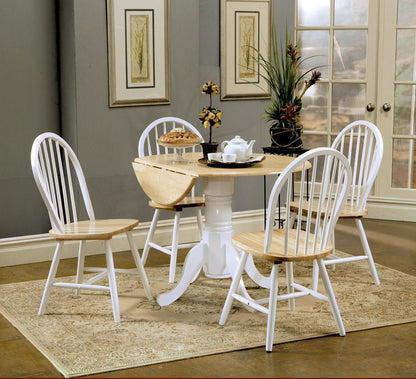 Table de salle à manger ronde Allison avec rallonge, couleur marron naturel et blanc