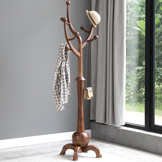 Porte-manteau sur pied en bois de caoutchouc imitation branche d'arbre avec 8 crochets - 62,2 cm L x 179,5 cm H