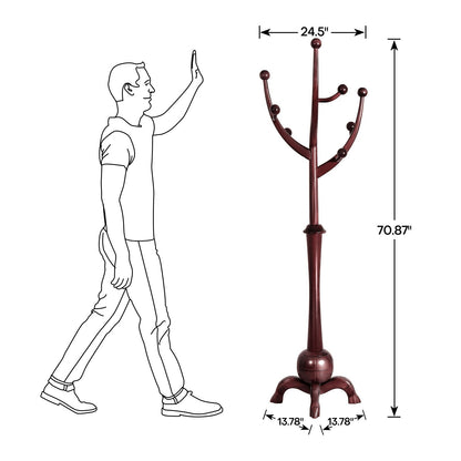Porte-manteau sur pied en bois de caoutchouc imitation branche d'arbre avec 8 crochets - 62,2 cm L x 179,5 cm H