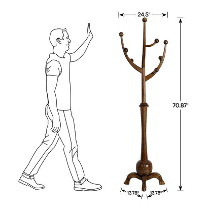 Porte-manteau sur pied en bois de caoutchouc imitation branche d'arbre avec 8 crochets - 62,2 cm L x 179,5 cm H