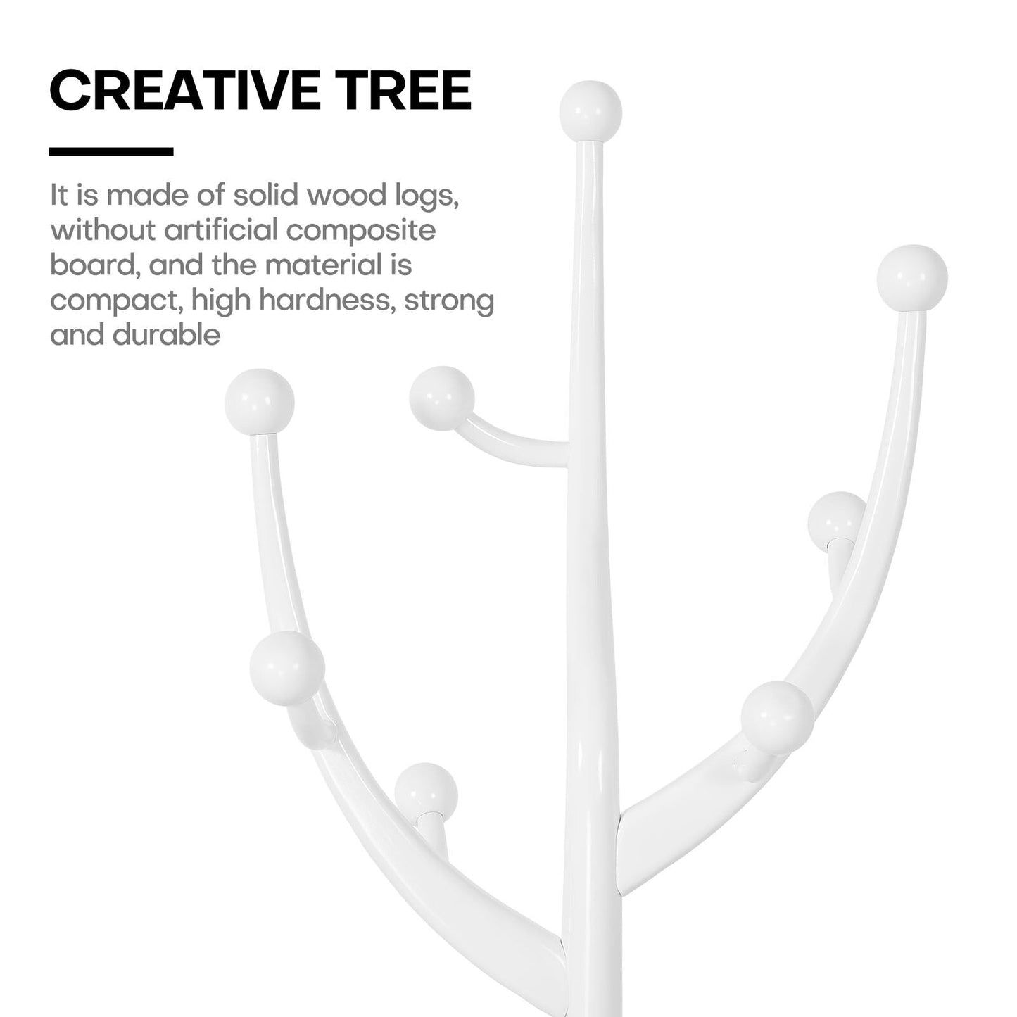 Porte-manteau sur pied en bois de caoutchouc imitation branche d'arbre avec 8 crochets - 62,2 cm L x 179,5 cm H