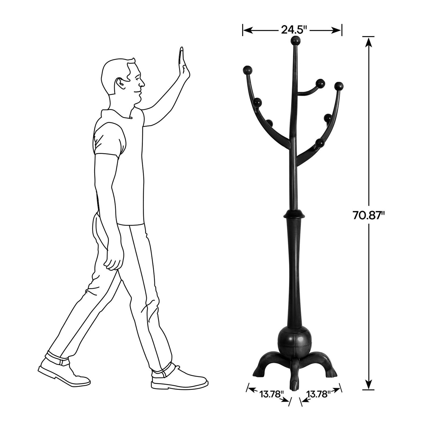 Porte-manteau sur pied en bois de caoutchouc imitation branche d'arbre avec 8 crochets - 62,2 cm L x 179,5 cm H