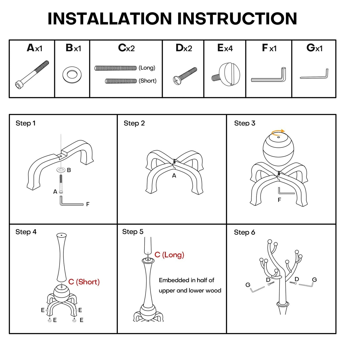 Porte-manteau sur pied en bois de caoutchouc imitation branche d'arbre avec 8 crochets - 62,2 cm L x 179,5 cm H