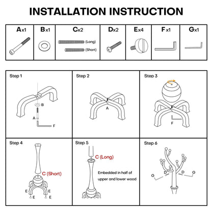 Porte-manteau sur pied en bois de caoutchouc imitation branche d'arbre avec 8 crochets - 62,2 cm L x 179,5 cm H