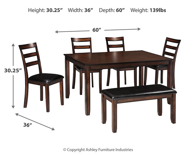 Table à manger et chaises Coviar avec banc (ensemble de 6)
