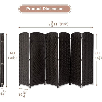 Paravent pliable, séparateur de pièce, hauteur 6 pieds, fibre tressée, écran de confidentialité autoportant