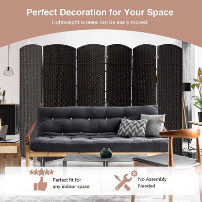 Paravent pliable, séparateur de pièce, hauteur 6 pieds, fibre tressée, écran de confidentialité autoportant