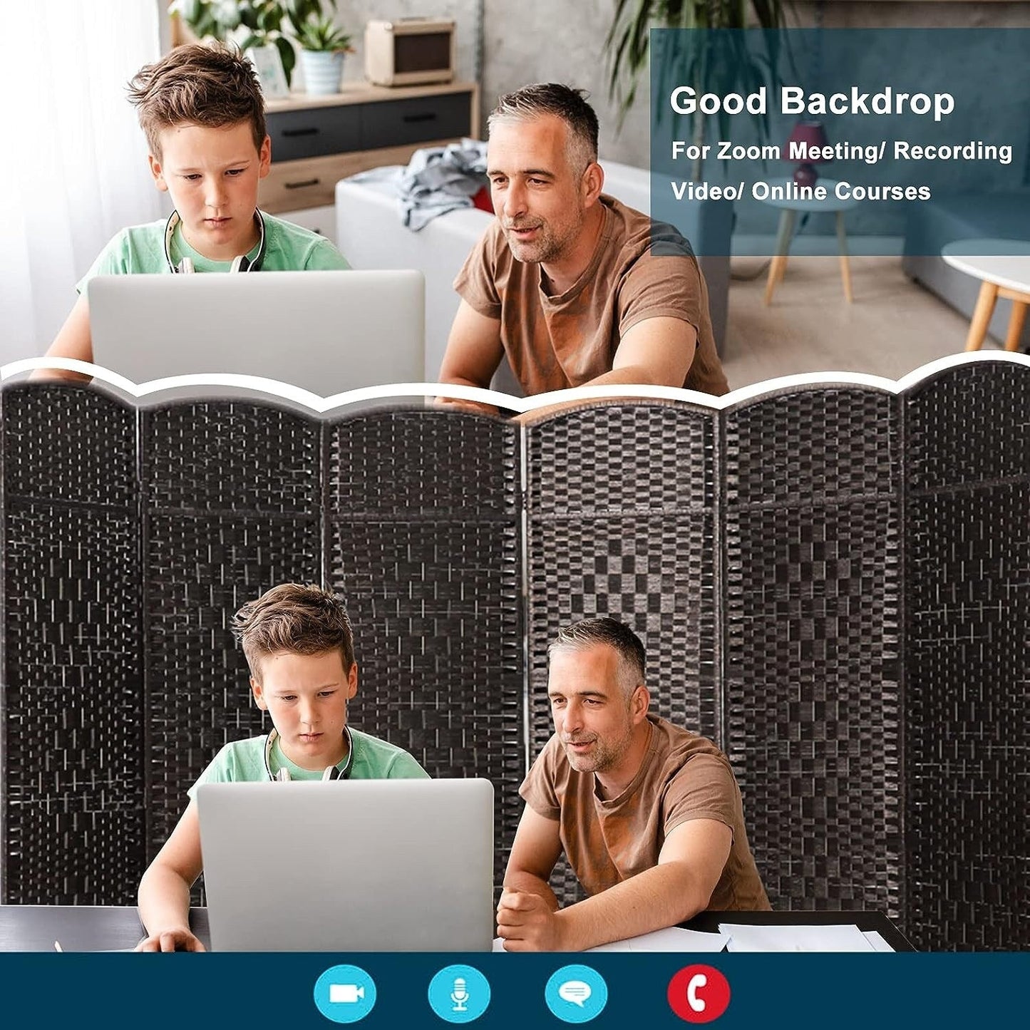 Paravent pliable, séparateur de pièce, hauteur 6 pieds, fibre tressée, écran de confidentialité autoportant