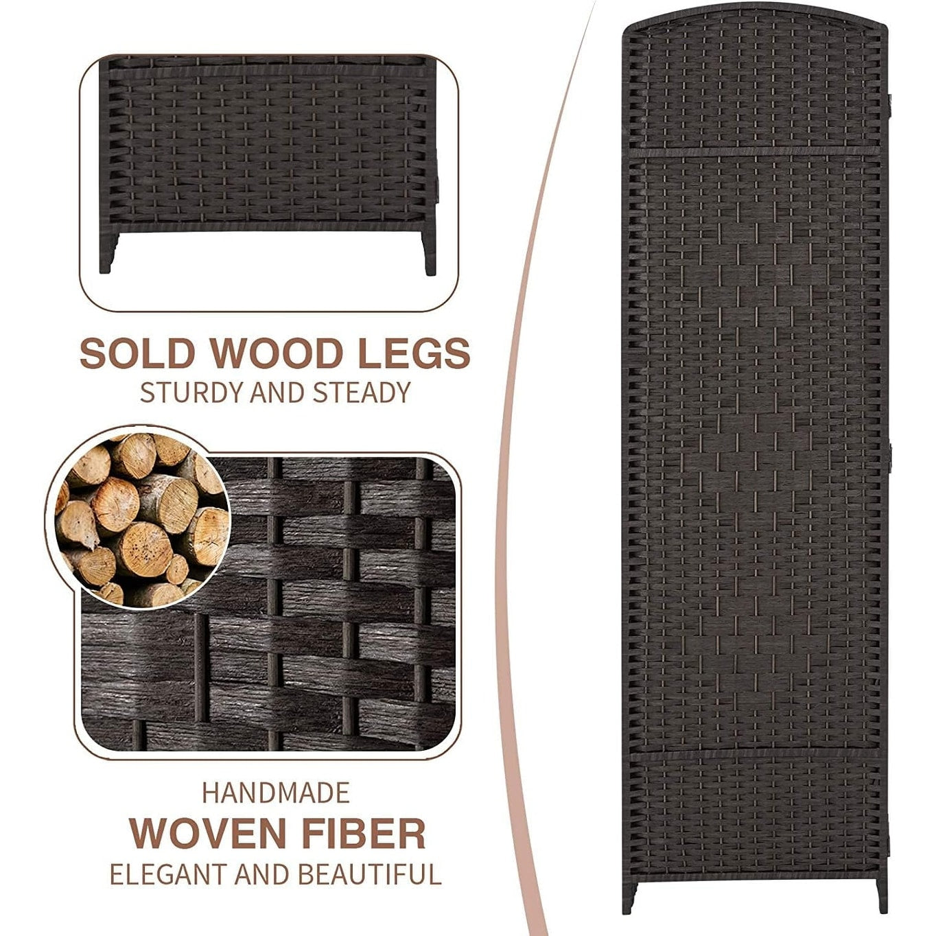 Paravent pliable, séparateur de pièce, hauteur 6 pieds, fibre tressée, écran de confidentialité autoportant