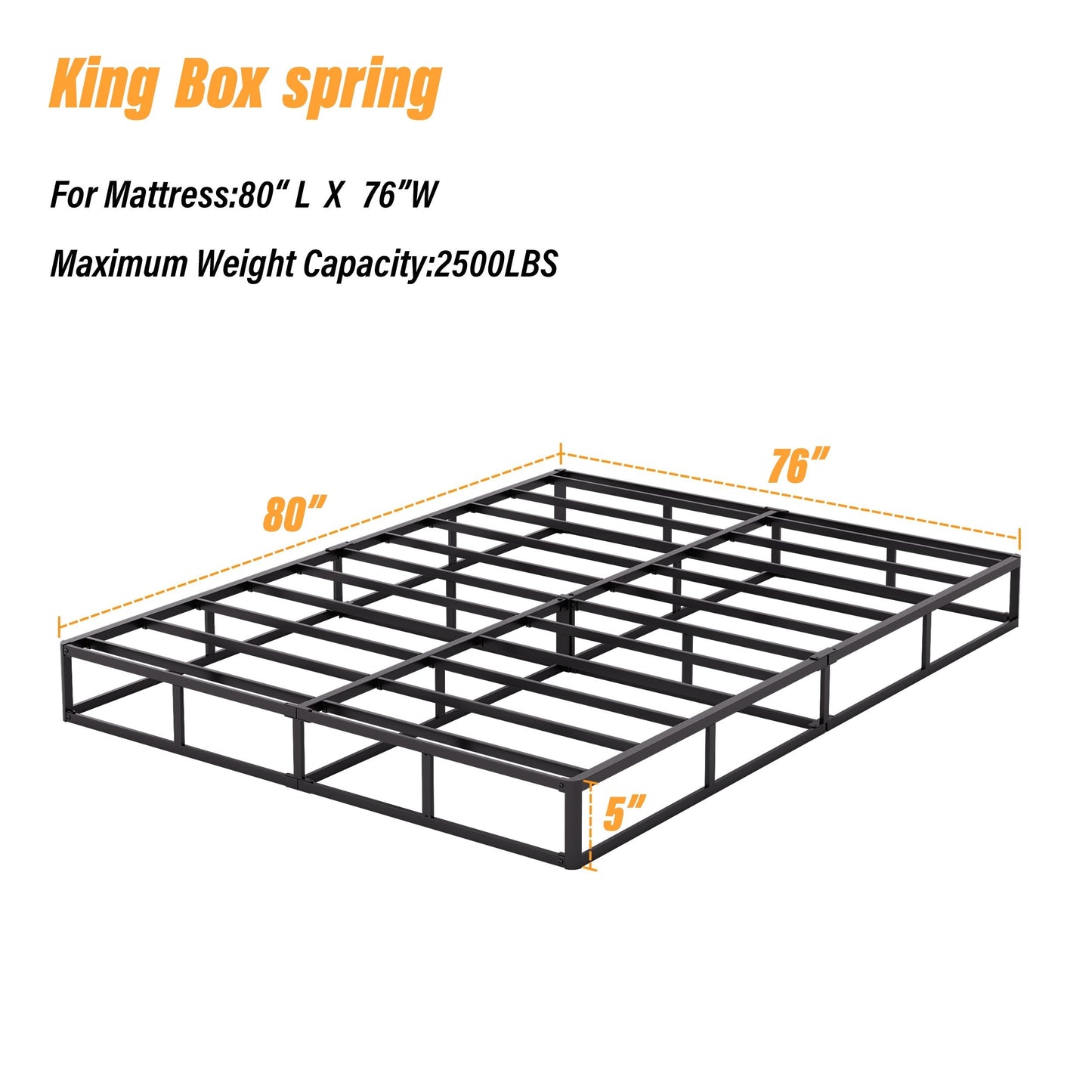Ressort métallique à profil bas de 5 pouces, structure robuste avec revêtement gris.