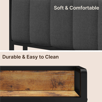 Cadre de lit à plateforme en métal pour matelas Twin / Double / Queen / King avec tête de lit rembourrée et rangement.