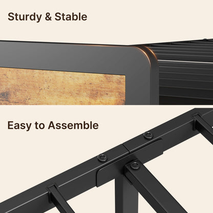 Cadre de lit à plateforme en métal pour matelas Twin / Double / Queen / King avec tête de lit rembourrée et rangement.