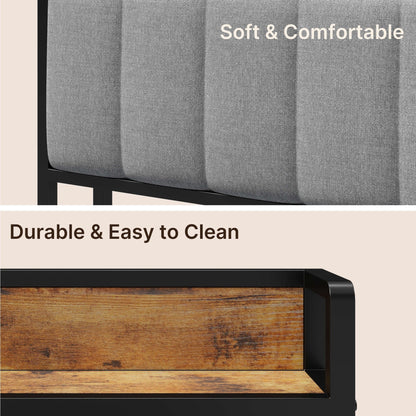 Cadre de lit à plateforme en métal pour matelas Twin / Double / Queen / King avec tête de lit rembourrée et rangement.