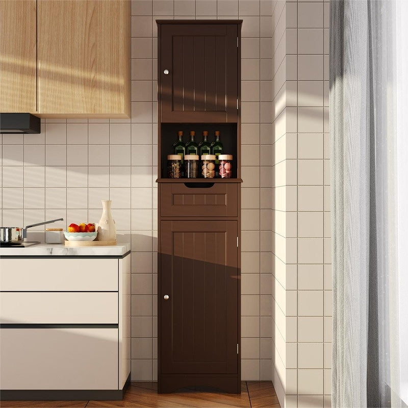 Armoire à linge de salle de bain étroite, 170 cm de hauteur, armoire de rangement à 5 niveaux en bois massif.