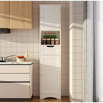 Armoire à linge de salle de bain étroite, 170 cm de hauteur, armoire de rangement à 5 niveaux en bois massif.