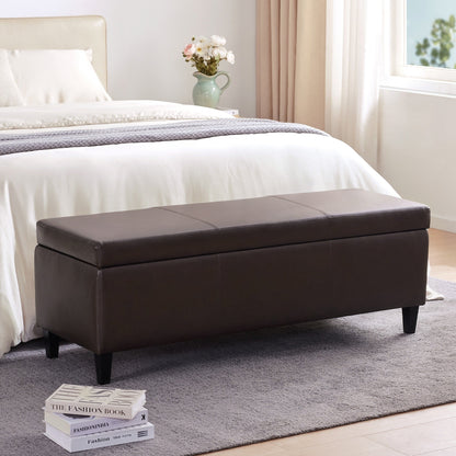 Ottoman rectangulaire de rangement recouvert de simili cuir - 50,3 x 17,50 x 18 pouces