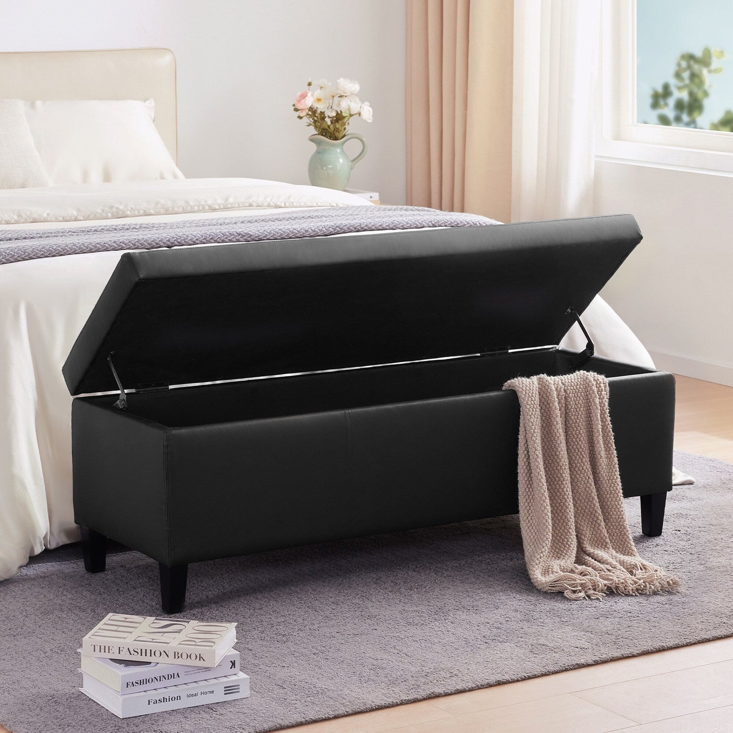 Ottoman rectangulaire de rangement recouvert de simili cuir - 50,3 x 17,50 x 18 pouces