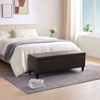 Ottoman rectangulaire de rangement recouvert de simili cuir - 50,3 x 17,50 x 18 pouces