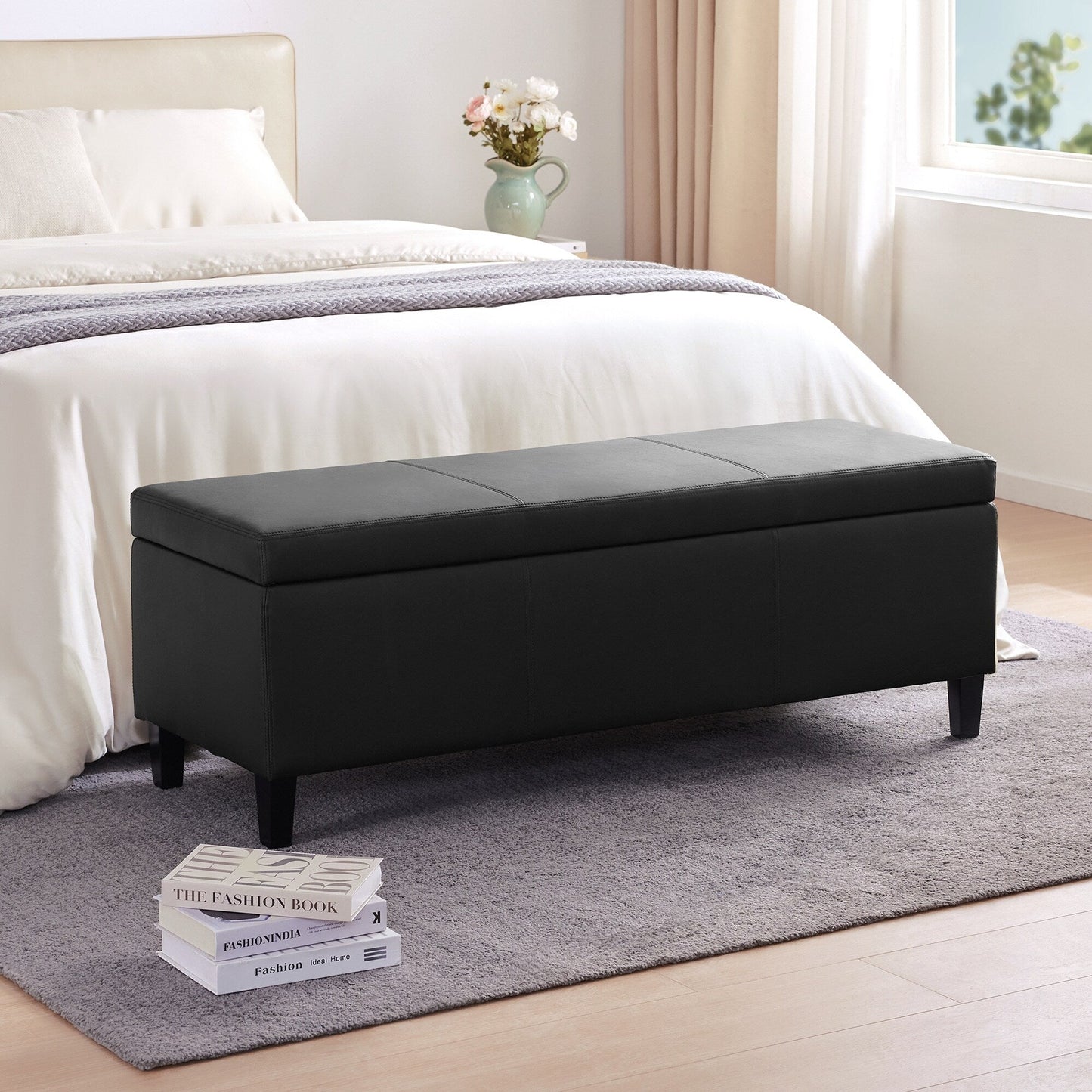 Ottoman rectangulaire de rangement recouvert de simili cuir - 50,3 x 17,50 x 18 pouces