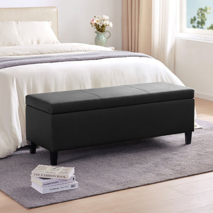 Ottoman rectangulaire de rangement recouvert de simili cuir - 50,3 x 17,50 x 18 pouces