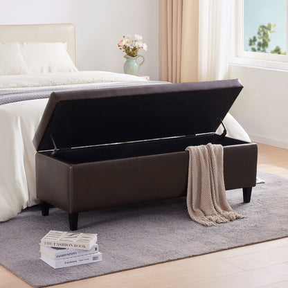 Ottoman rectangulaire de rangement recouvert de simili cuir - 50,3 x 17,50 x 18 pouces