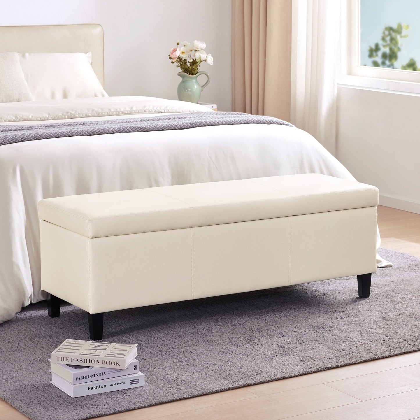 Ottoman rectangulaire de rangement recouvert de simili cuir - 50,3 x 17,50 x 18 pouces