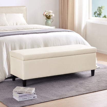 Ottoman rectangulaire de rangement recouvert de simili cuir - 50,3 x 17,50 x 18 pouces