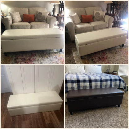 Ottoman rectangulaire de rangement recouvert de simili cuir - 50,3 x 17,50 x 18 pouces