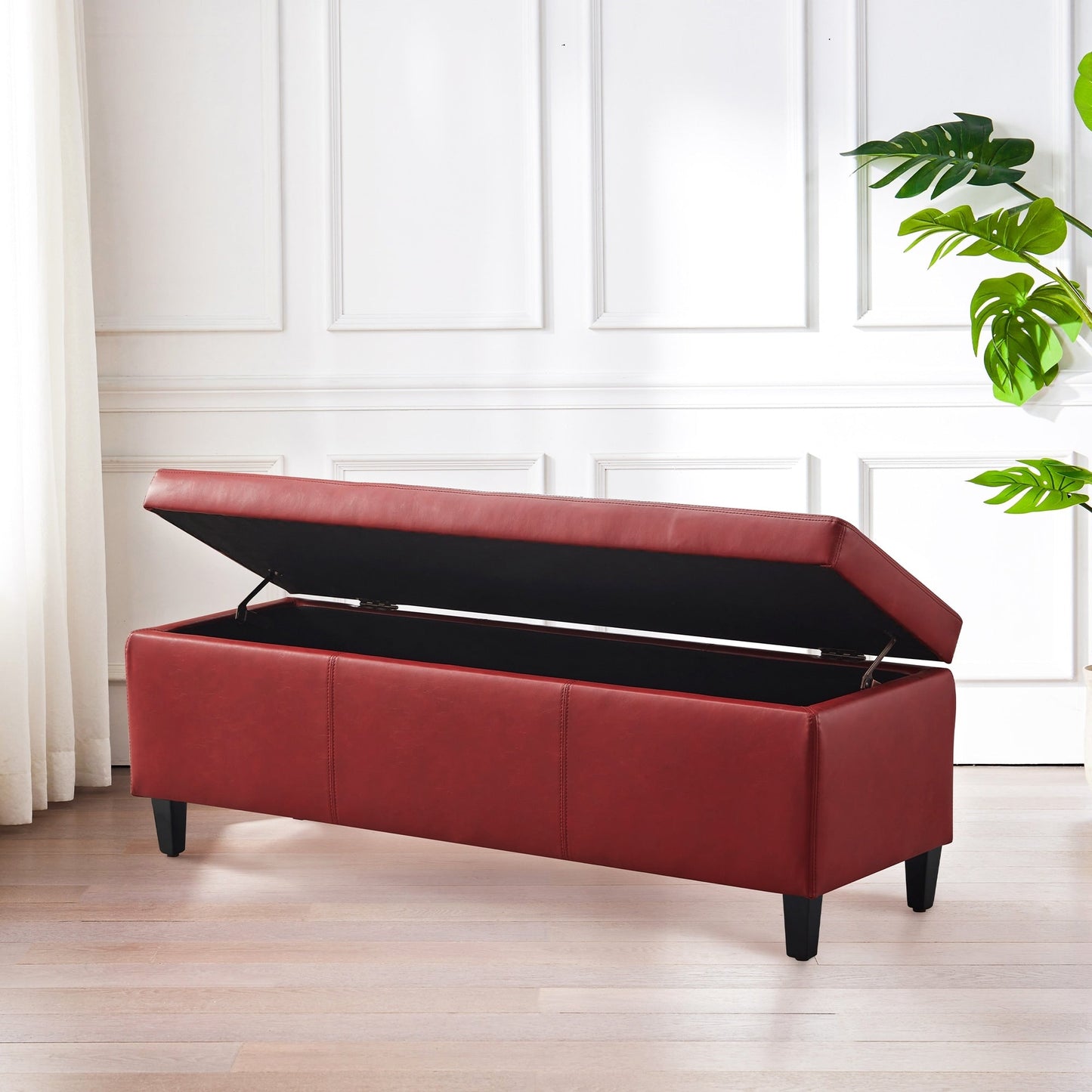 Ottoman rectangulaire de rangement recouvert de simili cuir - 50,3 x 17,50 x 18 pouces