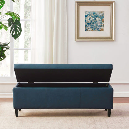 Ottoman rectangulaire de rangement recouvert de simili cuir - 50,3 x 17,50 x 18 pouces