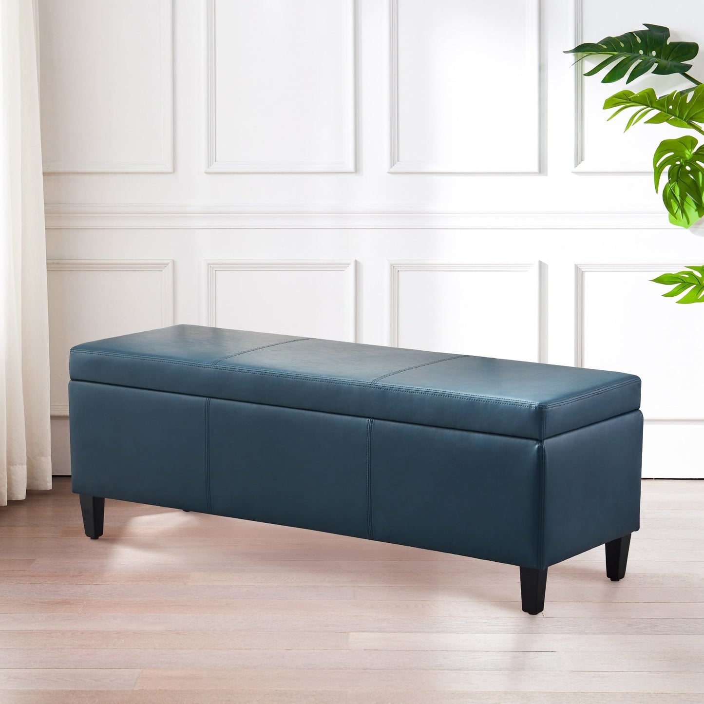Ottoman rectangulaire de rangement recouvert de simili cuir - 50,3 x 17,50 x 18 pouces