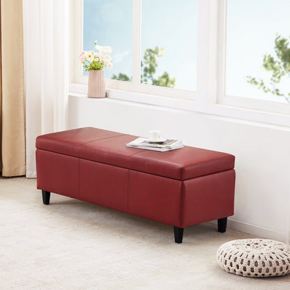 Ottoman rectangulaire de rangement recouvert de simili cuir - 50,3 x 17,50 x 18 pouces